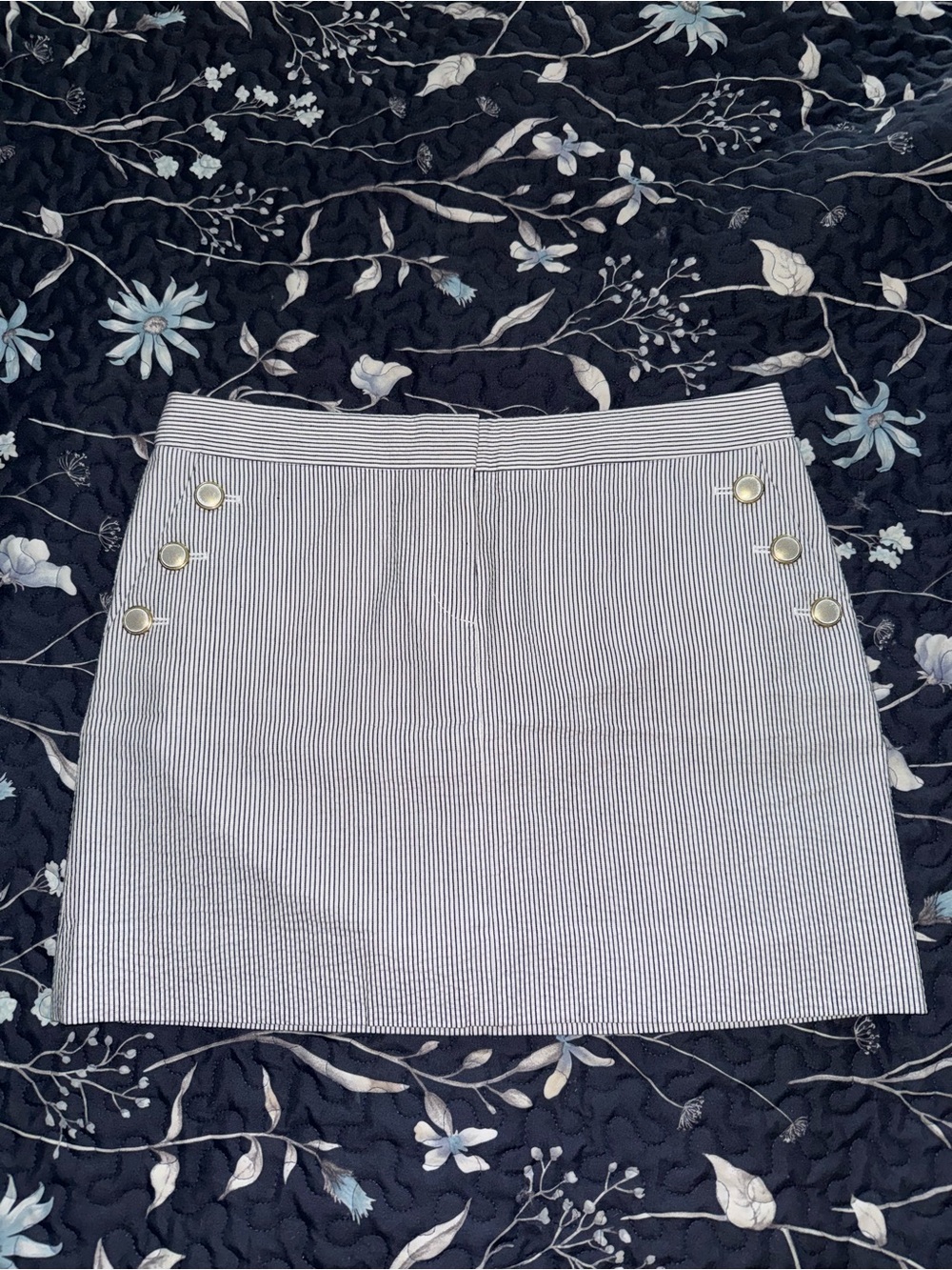J Crew Striped Mini Skirt with Decorative Buttons - Navy/White